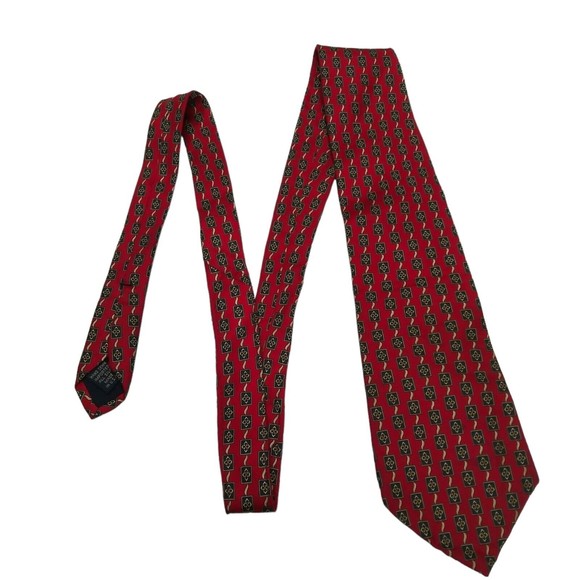 ROUNDTREE & YORKE Silk TIE Red Black Gold Made in USA Y2K Dillards 58x4 Vintage - Picture 2 of 9